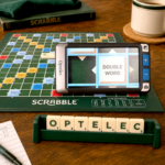 Compact Go on a scrabble board showing the board magnified